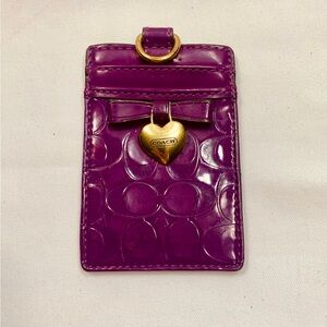 Coach Magenta Card Holder with Gold Heart Charm